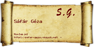 Sáfár Géza névjegykártya
